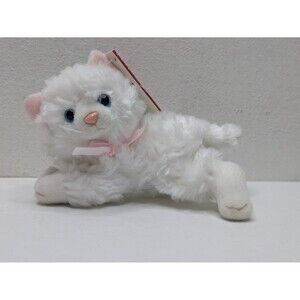 Russ Berrie CHESHIRE White Cat Plush LuvPets Blue Eyes Pink Bow NWT HTF Rare